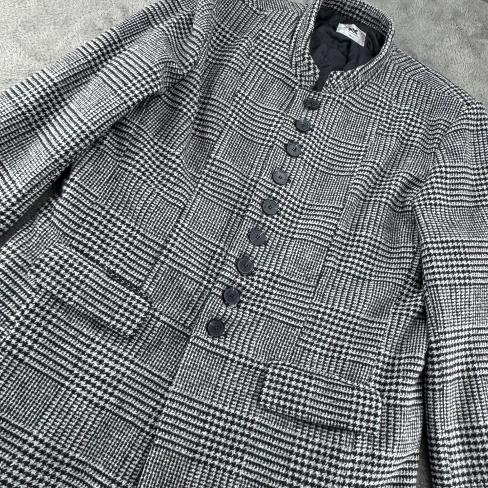 Nearkin Blazer Jacket Womens XXL Black White New Glen Plaid Wool Mandarin Collar